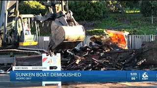 Sunken boat pulled from Morro Bay Harbor demolished Friday