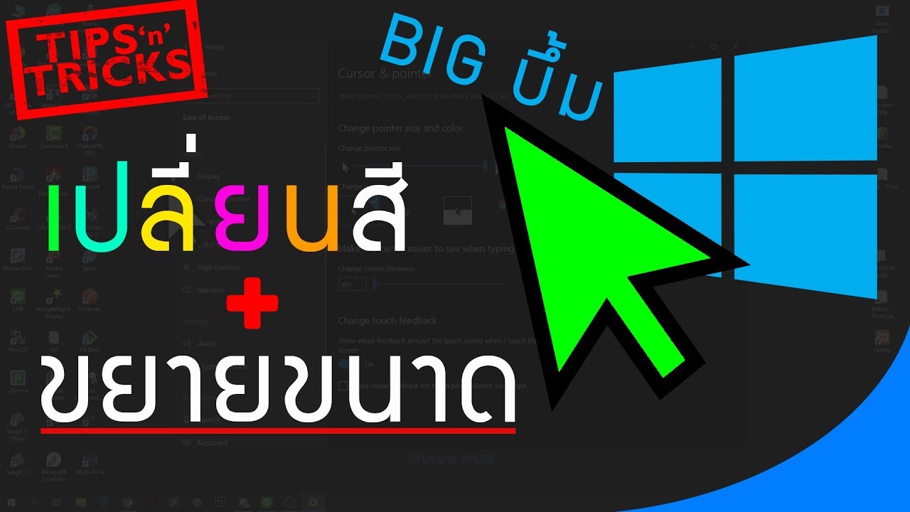 วิธีเปลี่ยนสี Mouse และขยายขนาด Big บึ้ม | Windows10