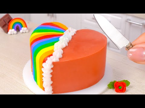 Beautiful Miniature Rainbow Chocolate Heart Cake Decorating 