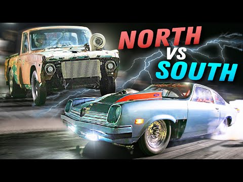 Видео: 40 Cars BATTLE for $15,000! North vs South Small Tire Race!