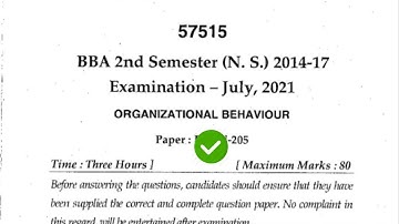 Mdu BBA 2nd Sem Organizational Behavior Question Paper 2021