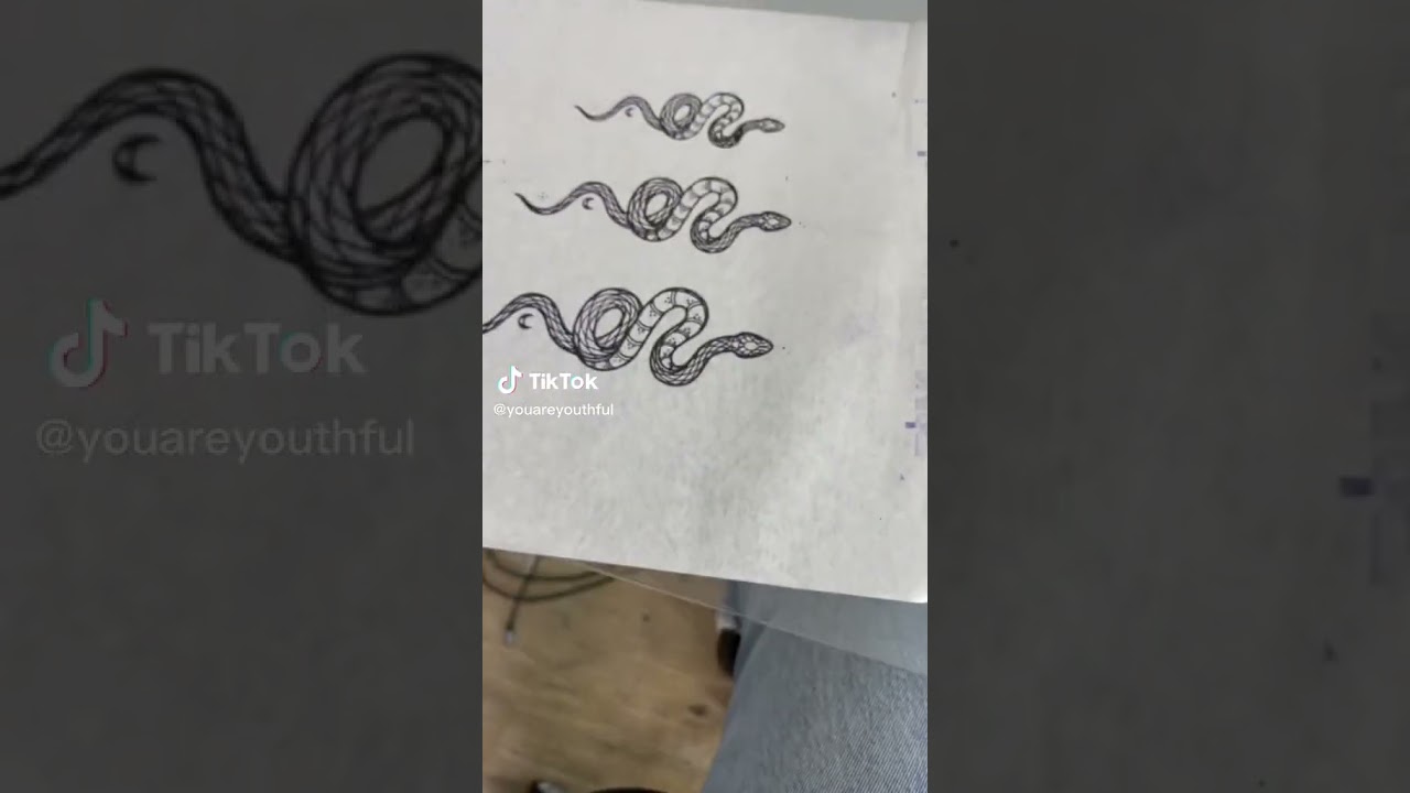 Before and After Snake Design from stencil to skin