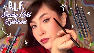 @elfcosmetics SMOKY KOHL EYELINER PENCIL SWATCHES+WEAR TEST!$3 EYELINER+SMUDGE N SMOKE BRUSH