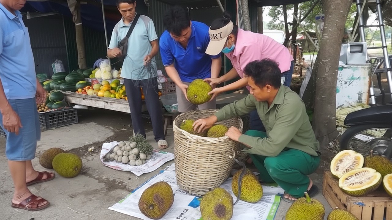 Picking Ripe Jackfruit and Fresh Chayote for a Busy Market Day A Productive Harvest Day