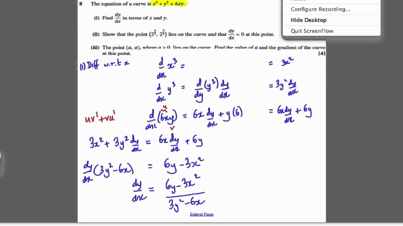 online math tutor jobs Core 4 Jan 2009 Q8 - Implicit differentiation (4)