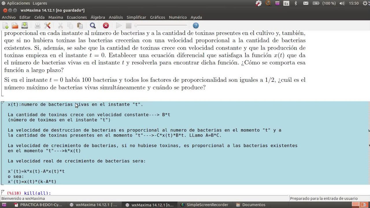 problema EDO cultivo de bacterias