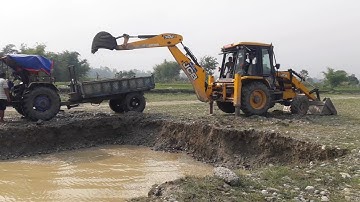 JCB Backhoe Loader Working River Side - JCB Loading Mix Ballast Video