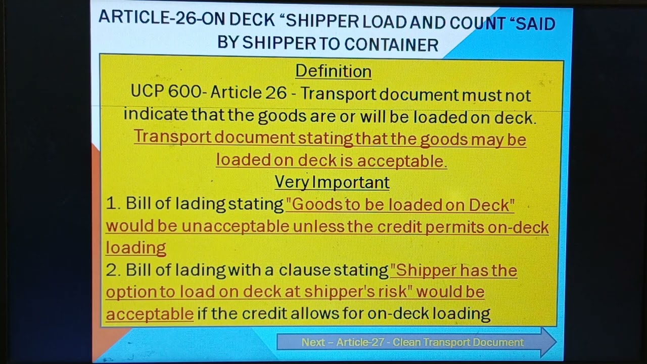 Practical Training-68-UCP 600-Articles-25-27 Courier Receipt,OnDeck Load & clean Transport document.