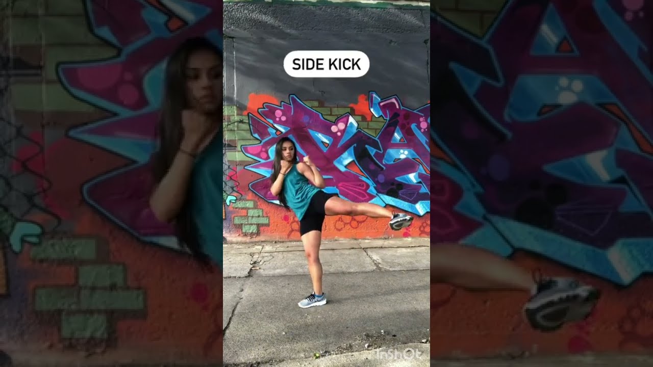 jump front kick/side kick/front kick/spin hook kick/outer crescent kick