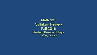Math 181 Syllabus Review Fall 2018