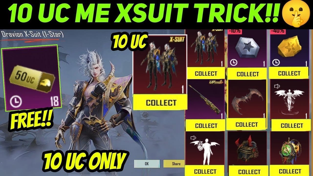🔥X-SUIT UNLOCKED ONLY 10 UC 😱| Free Dravion X-Suit Crate Opening Trick |  Uc Up Event Trick 