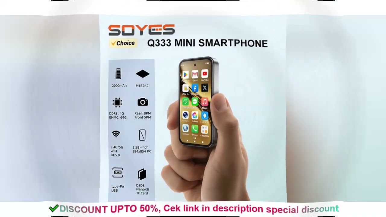 SOYES Q333 Mini Smartphone 4GB RAM 64GB ROM Android 12.0 Face Unlock 2000mAh 4G LTE Type-C OTG