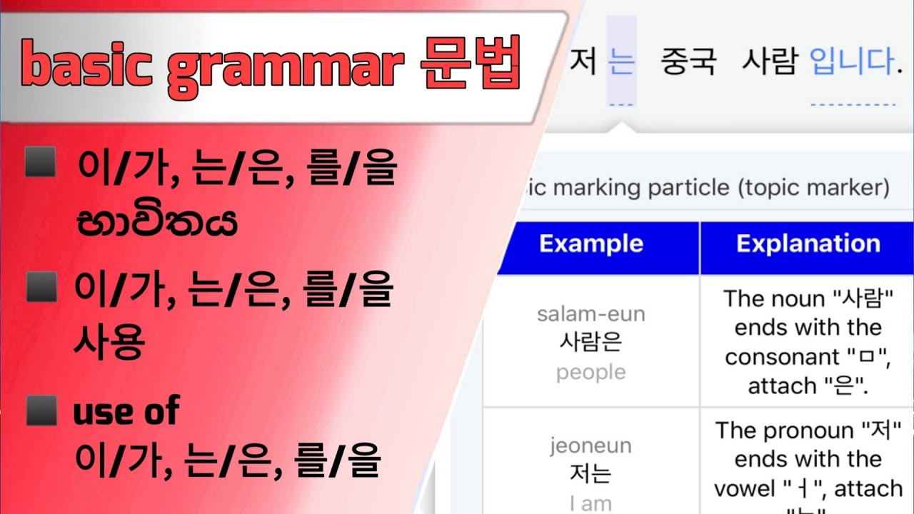 grammar | ව්යාකරණ | 문법 (이/가, 는/은, 를/을) lesson 05 - YouTube