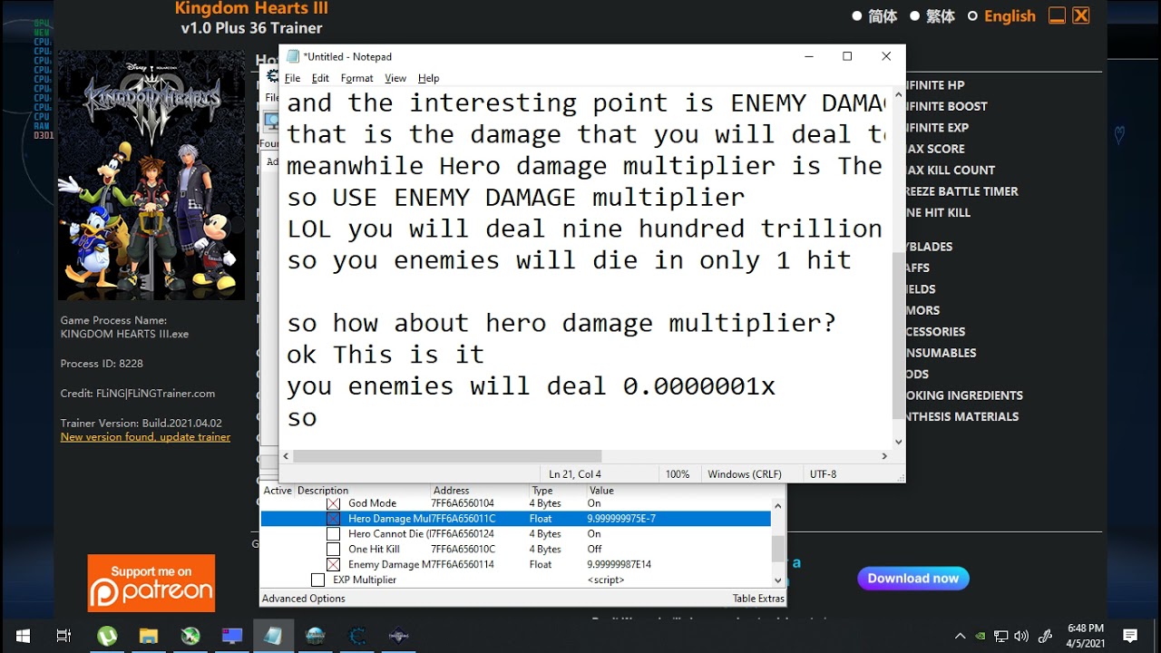 Kingdom Hearts 3 How to make some fun with Trainer + Cheat engine YouTube