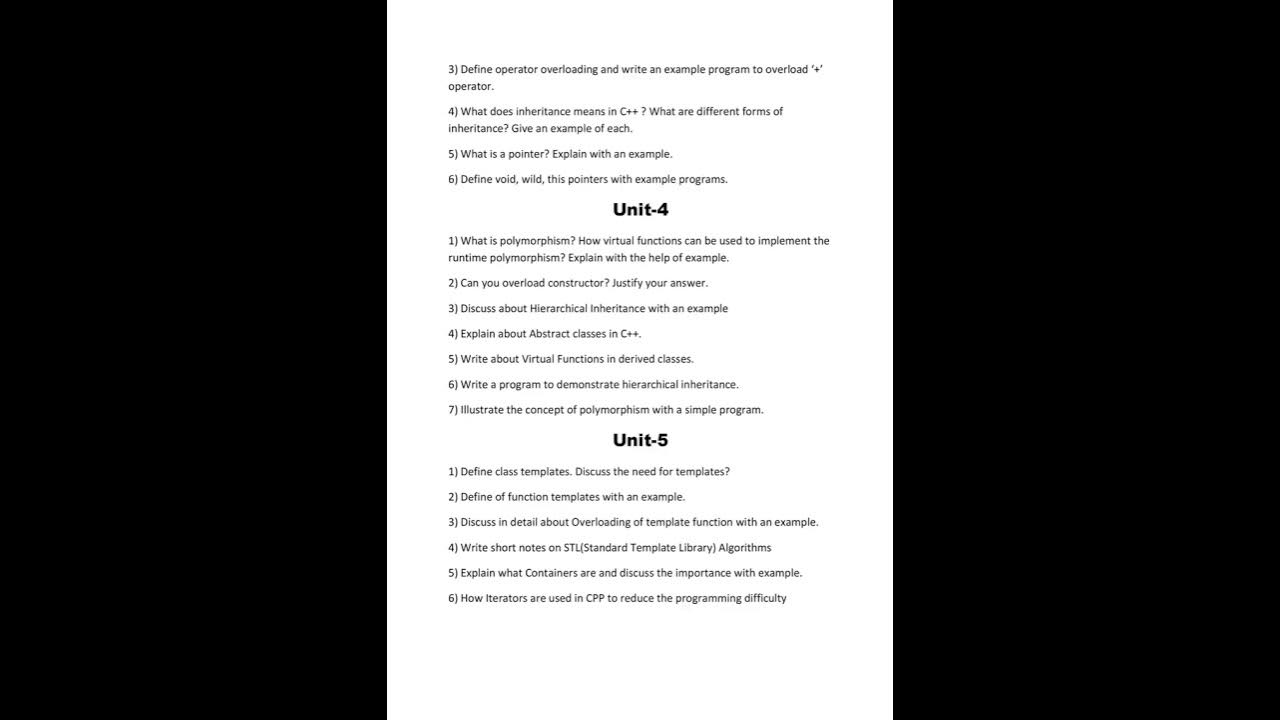 C++ Important Questions || C++ Unit wise Important Questions || OOPS ...