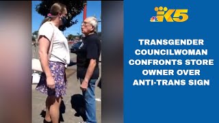 Transgender city councilwoman confronts Aberdeen store owner over controversial sign