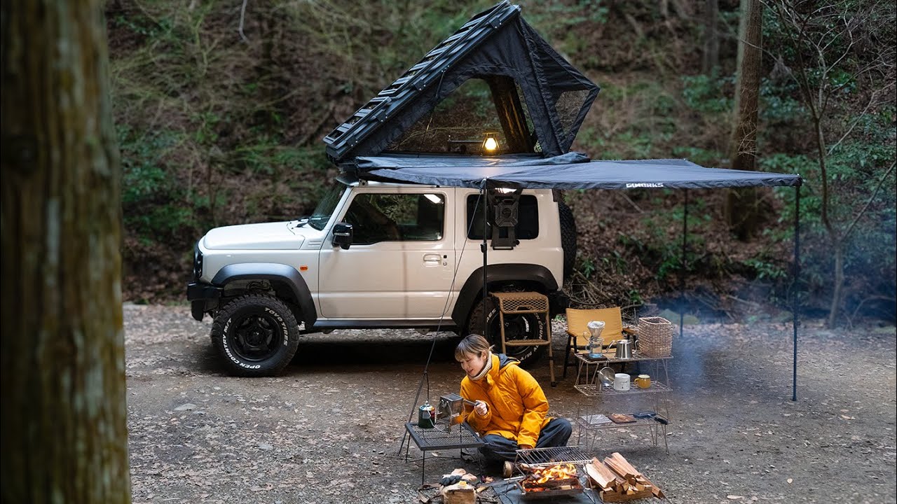 Внезапный сильный дождь во время жарки кофе. Установка палатки на крыше и брезента【наприроде】