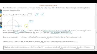 Calculus 1: Limits 14 Continuity on Closed Intervals