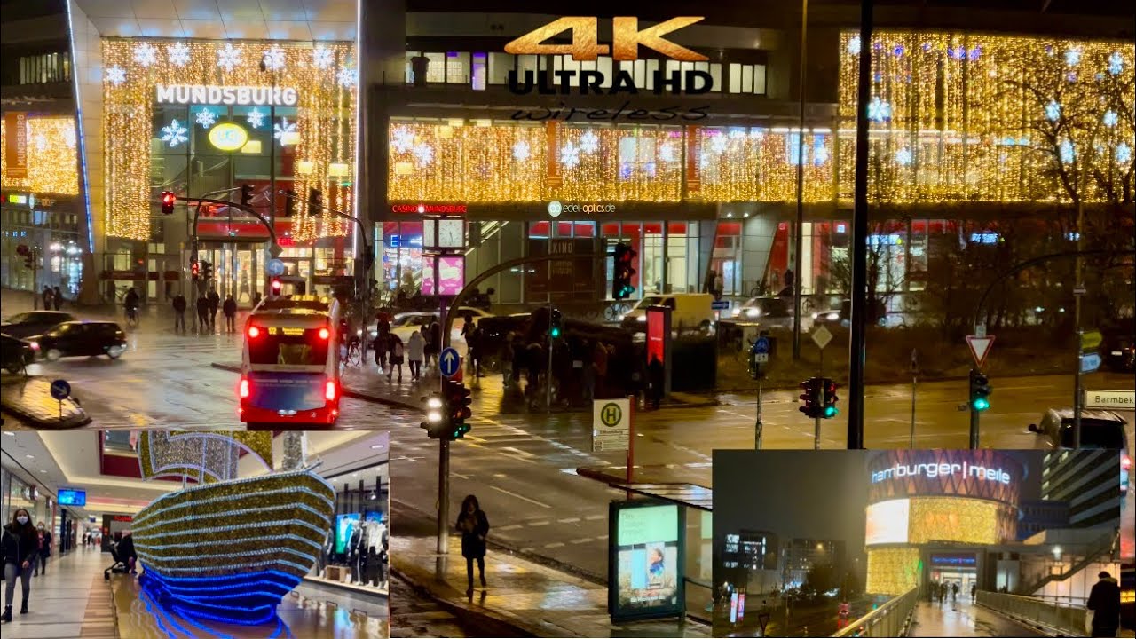 [4K HDR] Hamburger Meile and mundsburg Christmas life,the largest mall in Europe. Hamburg Germany