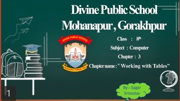 Class-8th || Subject- Computer || Chapter-3  Working with Tables || Part-1