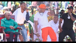 TAZAMA DIAMOND, HARMONIZE, ALIKIBA WAKUTANISHWA JUKWAA MOJA DODOMA WALIFYIMBA MBELE YA RAIS MAGUFULI