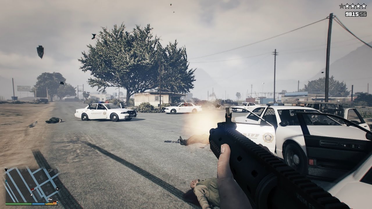 GTA 5 Enhanced Epic 5 Star Cops Shootout - YouTube