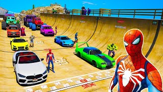 Continuation next Epic challenge jump Ramp Mount Chiliad Spiderman BMW Cars Audi Monster Truck GTA V