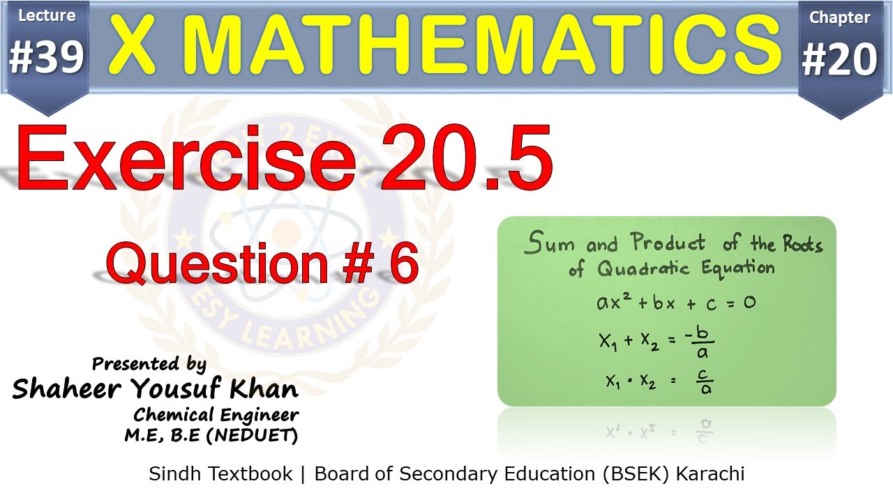 Exercise 20.5: Q6|| Chapter 20 || Class 10 Maths || Lecture 39 || by ykSir
