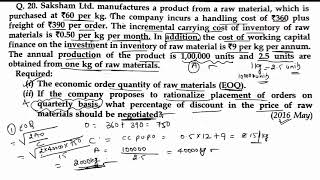 #16 Past Year Que 2016 May||EOQ and Calculation of Discount||Material Cost||Cost Accounting||Bcom