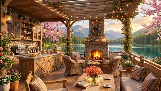 Cozy Spring Lakeside Coffee Shop Lounge & Cafe ☕ Relaxing Piano Jazz for Study, Work & Focus