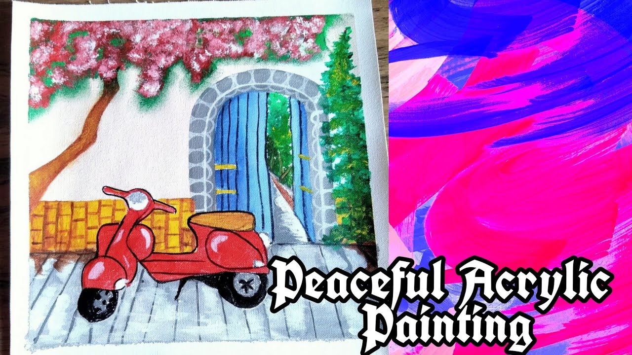 Peaceful acrylic painting How to paint scooter 82 wowartpainting