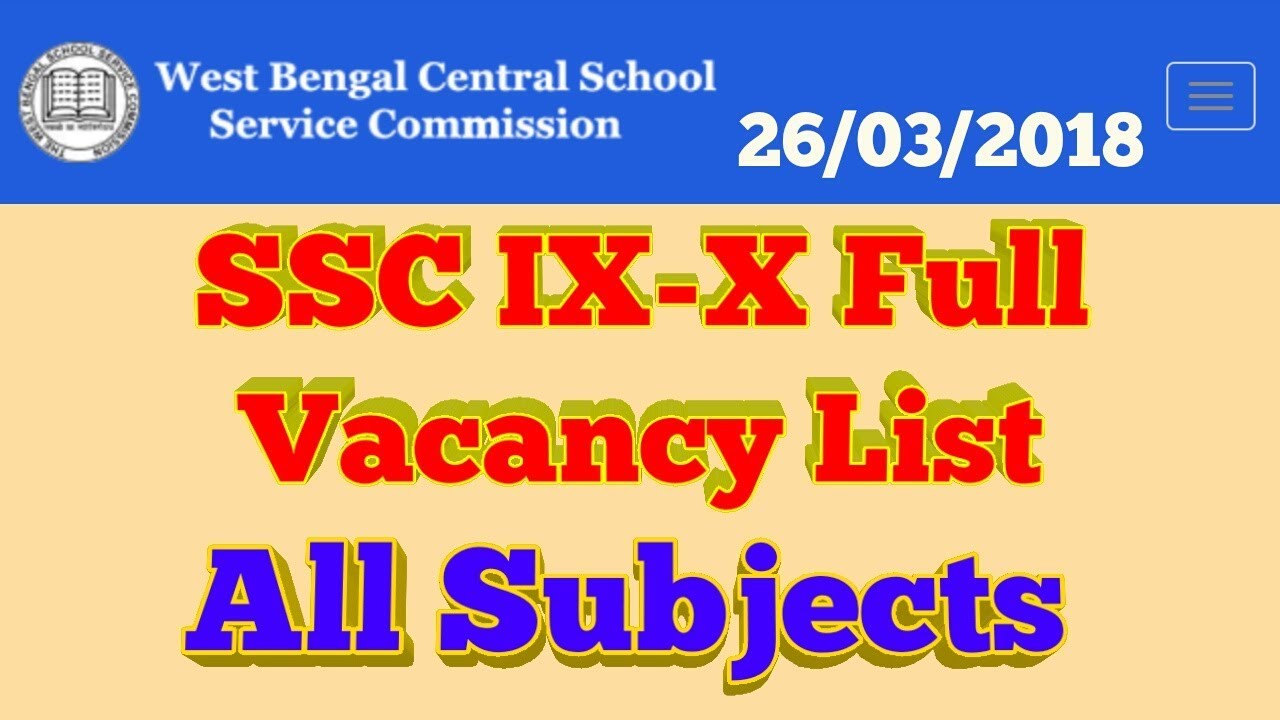 SSC IX-X Subject wise Full Vacancy List, New update