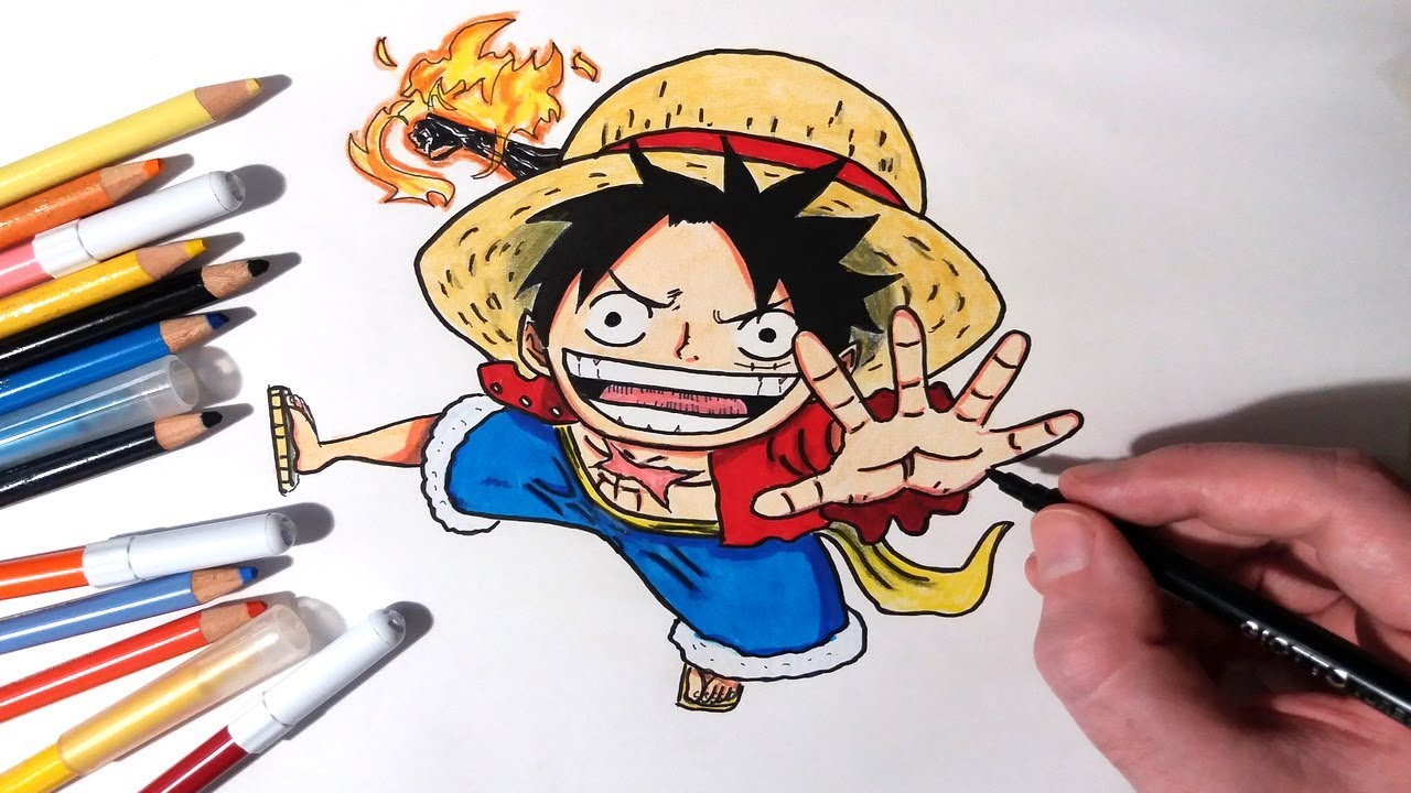 Speed Drawing Chibi Straw Hat Monkey D. Luffy Red Hawk - One Piece