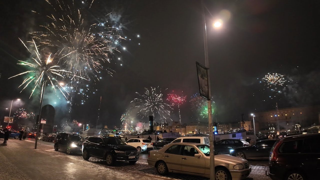 New Year’s Eve in Stockholm Sweden. Cold night, bright lights, new beginnings