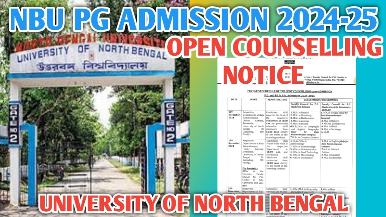 NBU PG admission 2024-25 Spot Counselling Notice || University of North Bengal Pg admission 2024