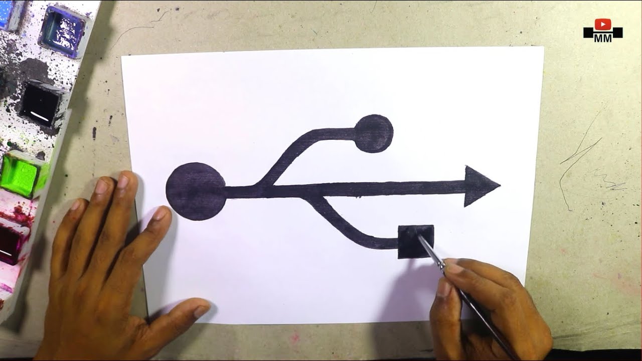 How to draw the USB Cable logo - YouTube