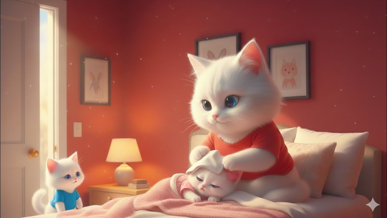 🩹🐾 Mama Cat taking care of her sick baby