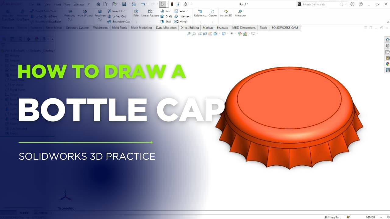 How to Design a Bottle Cap in SolidWorks | Beginner 3D Modeling ...