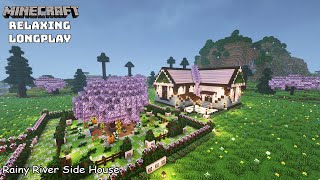 Minecraft Relaxing Longplay - Rainy River Side - Cozy Cottage House ( No Commentary ) 1.20