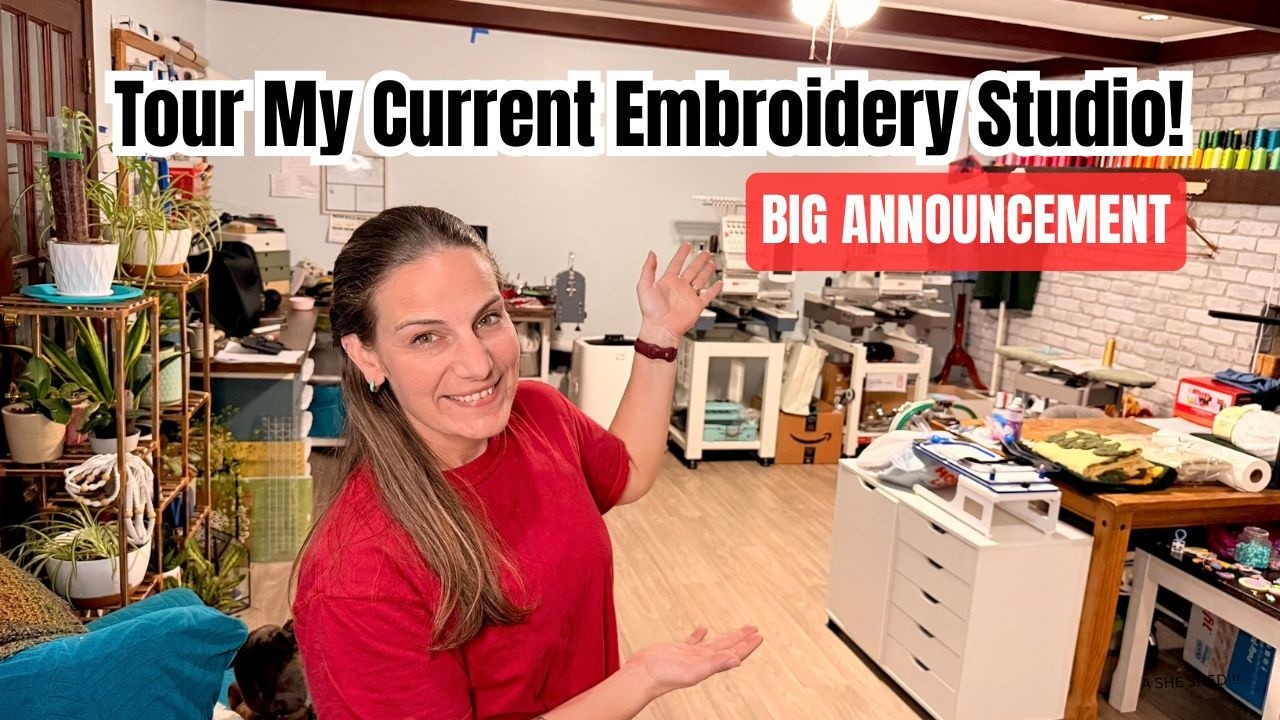 Tour My Current Embroidery Studio! | Big Announcement: SHE SHED!