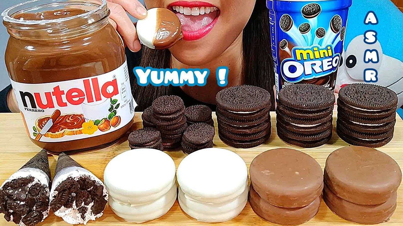 EATING OREO COOKIES, ICE CREAM CONES & NUTELLA ASMR  먹방 Real Sounds