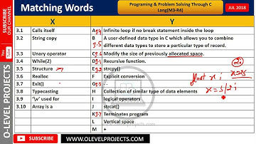 Matching Words of O Level January 2018 C Lang Soleved Paper