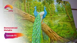 Lukisan Pemandangan Hutan dan Burung merak | Painting Timelapse | Episode 91 | Demo