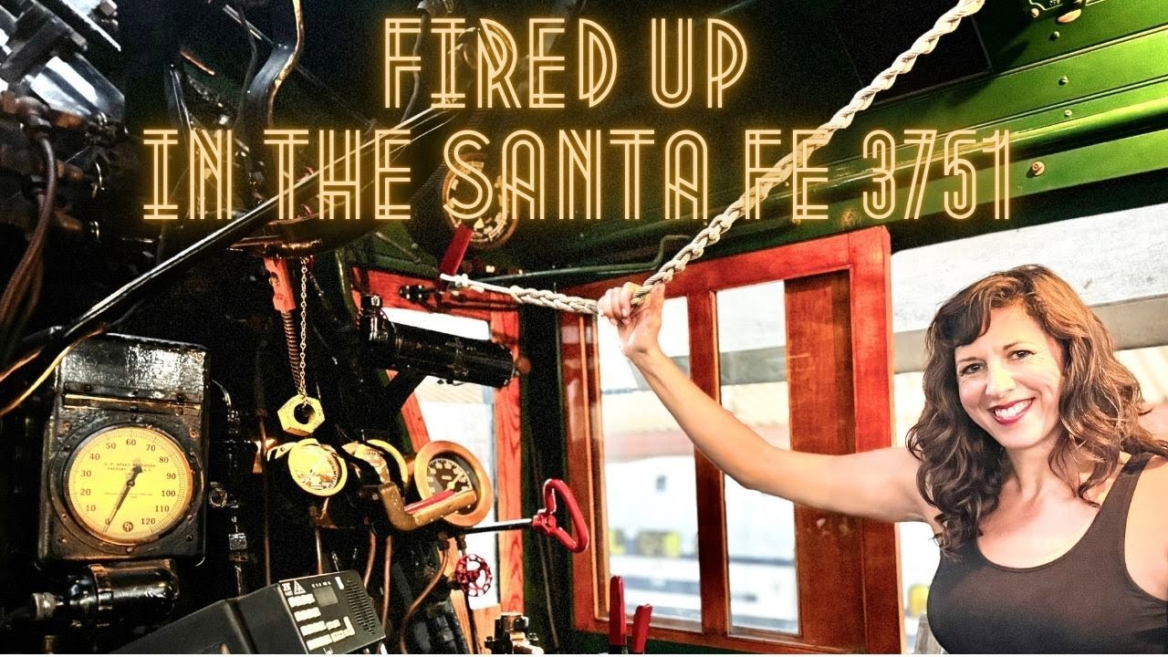 INSIDE the CAB of a FIRED UP BALDWIN 4-8-4 SANTE FE 3751 STEAM LOCOMOTIVE