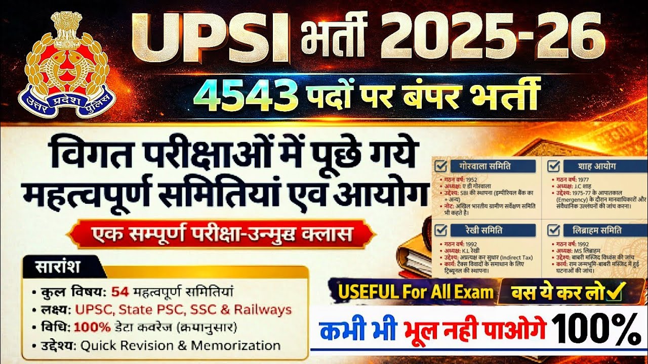 UPSI 2025 मूलविधि & संविधान🔥भारत की प्रमुख समितियां और आयोग | Important Committees for UPSI #upsi