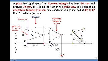 Projection of rectangular and isosceles triangular lamina resting on VP | Projection of Planes | ED
