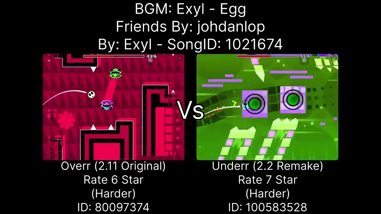 Geometry Dash = Overr Vs Underr (Comparison) (Original Vs Remake) (Friends By: johdanlop)