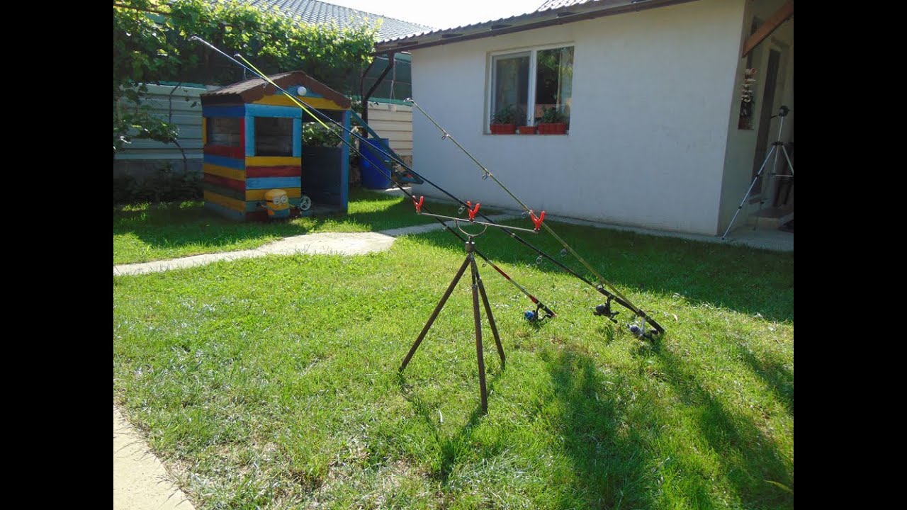 How to make a fishing rod tripod stand 