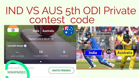 Cricplay Private Contest Code Ind vs Aus 5th ODI