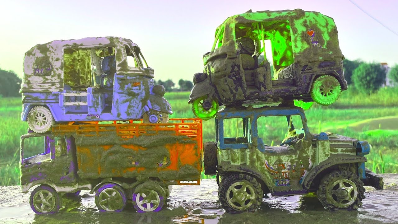 Muddy jeep auto rickshaw toys | khilona wala mini truck mudding drive toys | Cocotoys